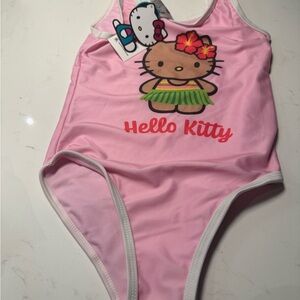 Hello Kitty Pink One-Piece Swimsuit with Green and Red Accents